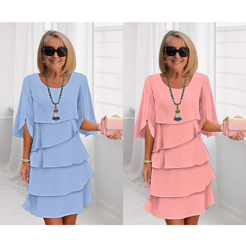 Chic Layered Dress with Puff Sleeves for Women