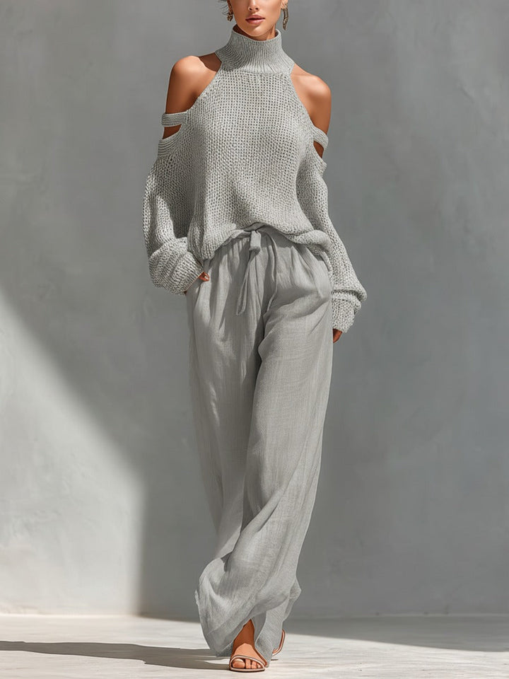 Alessia | Women's Cold Shoulder Two-Piece Set with Wide-Leg Pants