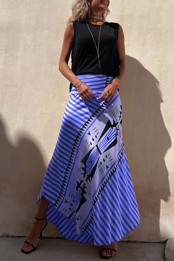 Women's High-Waisted Striped Maxi Skirt