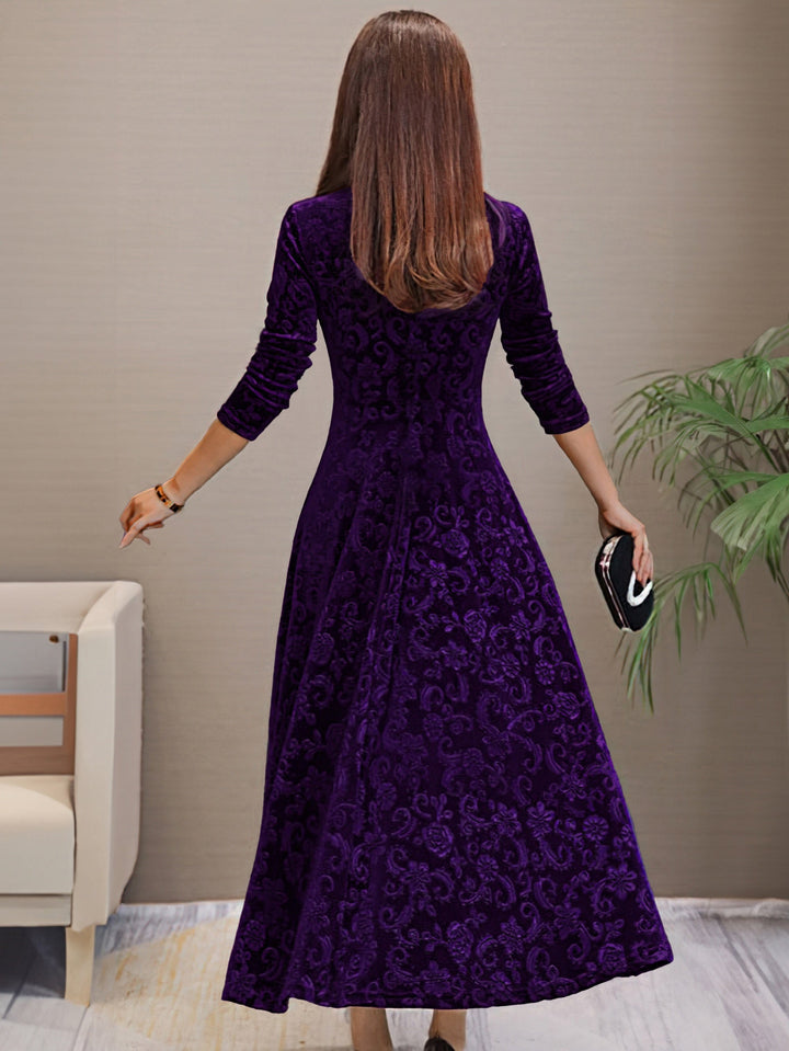 Nancy | Women's Luxe Holiday Midi Dress with V-Neck and Long Sleeve