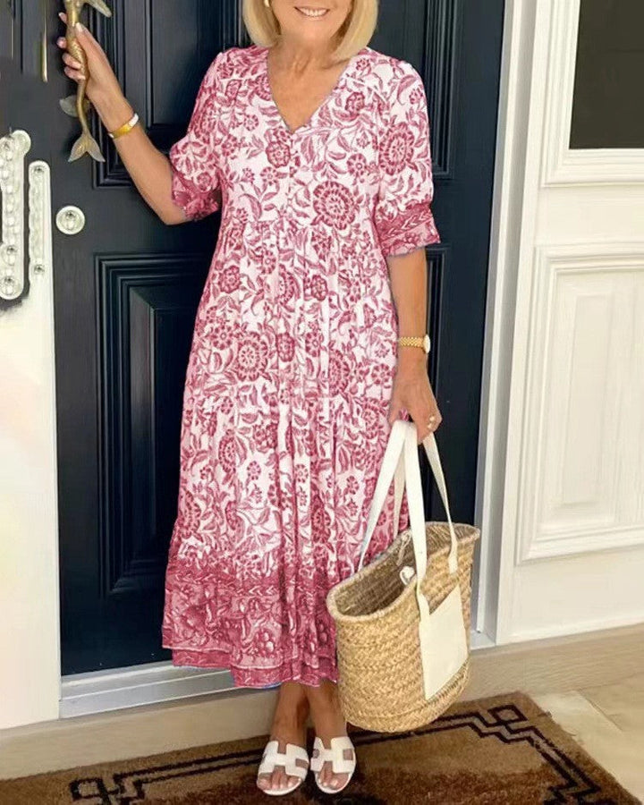Keisha | Elegant Floral V-Neck Dress