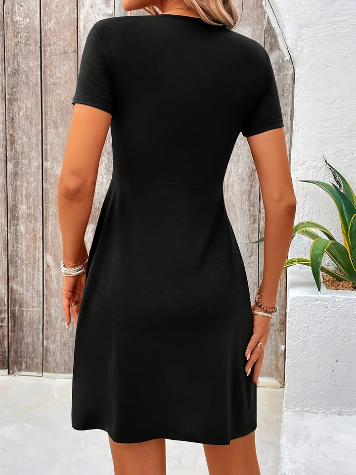 Feliz™ - Chic Twist Front V-Neck Dress