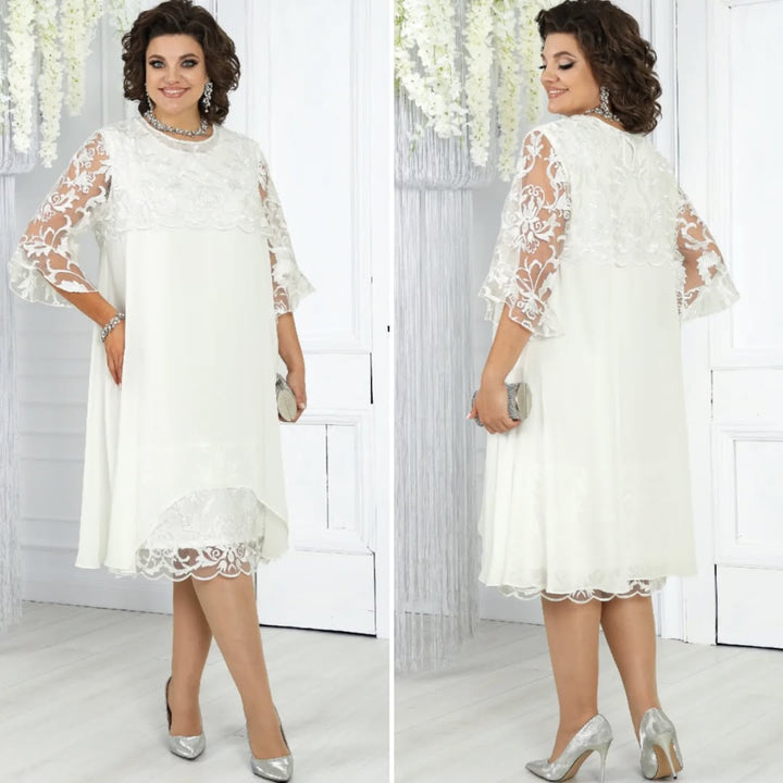 Women's Round Neck Embroidered Patchwork Dress