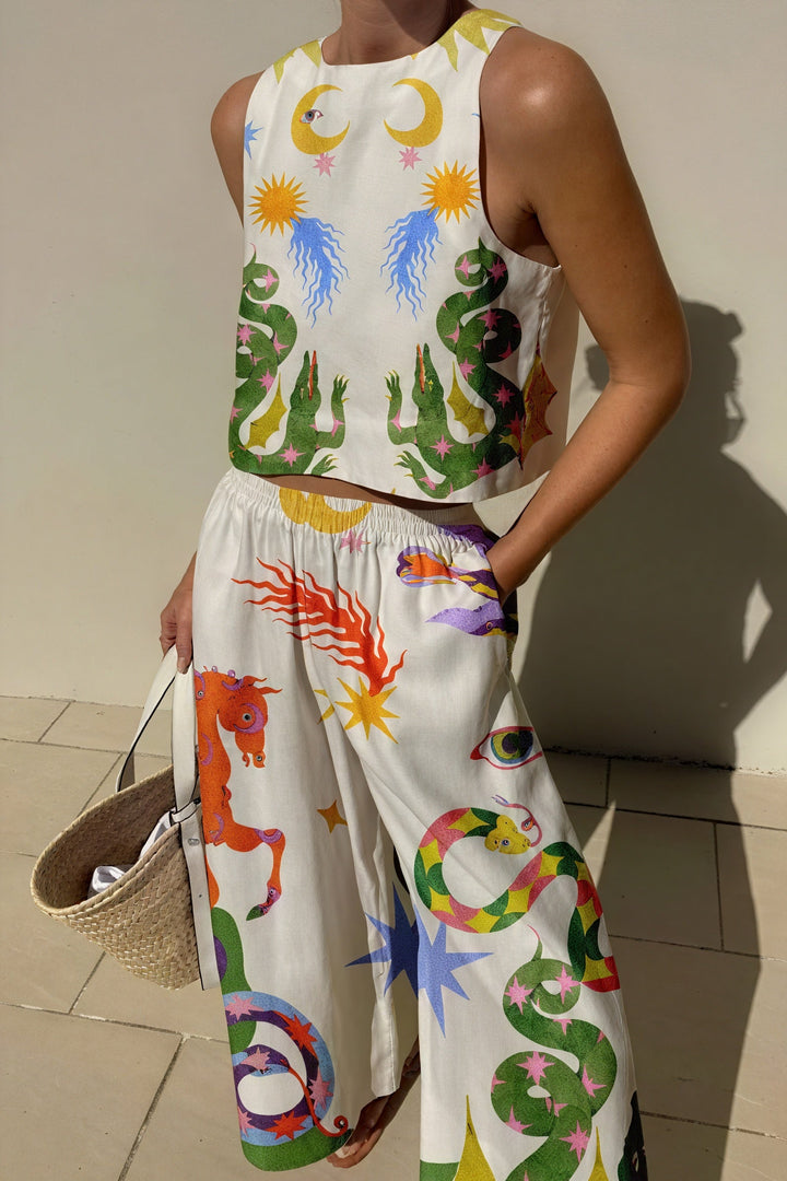 Women's Cropped Top and Wide-Leg Pants Set