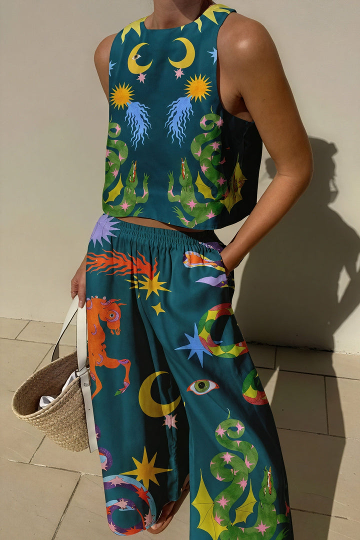 Women's Cropped Top and Wide-Leg Pants Set