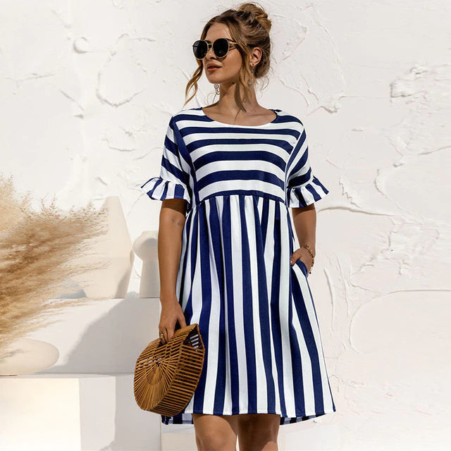 Levoire | Ruffled Short Striped Maternity Dress