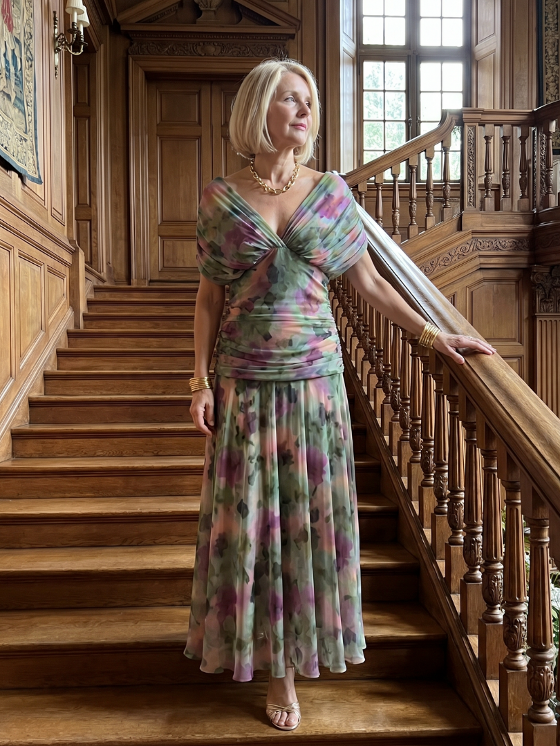 Calen | Elegant Off-Shoulder Midi Dress with Flowing Design