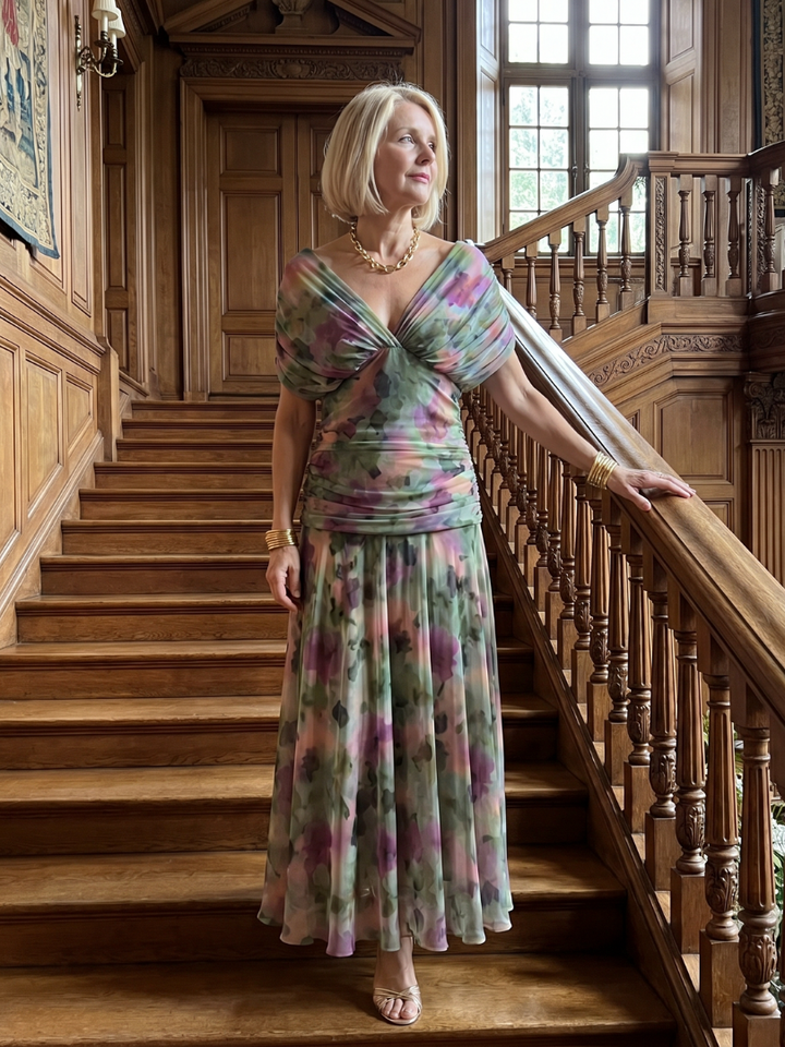 Calen | Elegant Off-Shoulder Midi Dress with Flowing Design