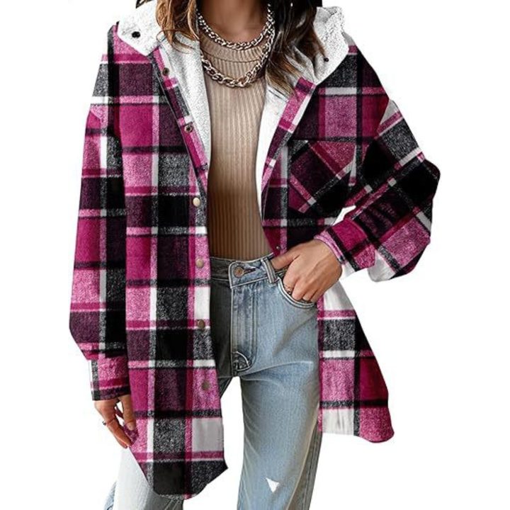 Tallulah™ - Relaxed Fit Hooded Jacket in Check Pattern