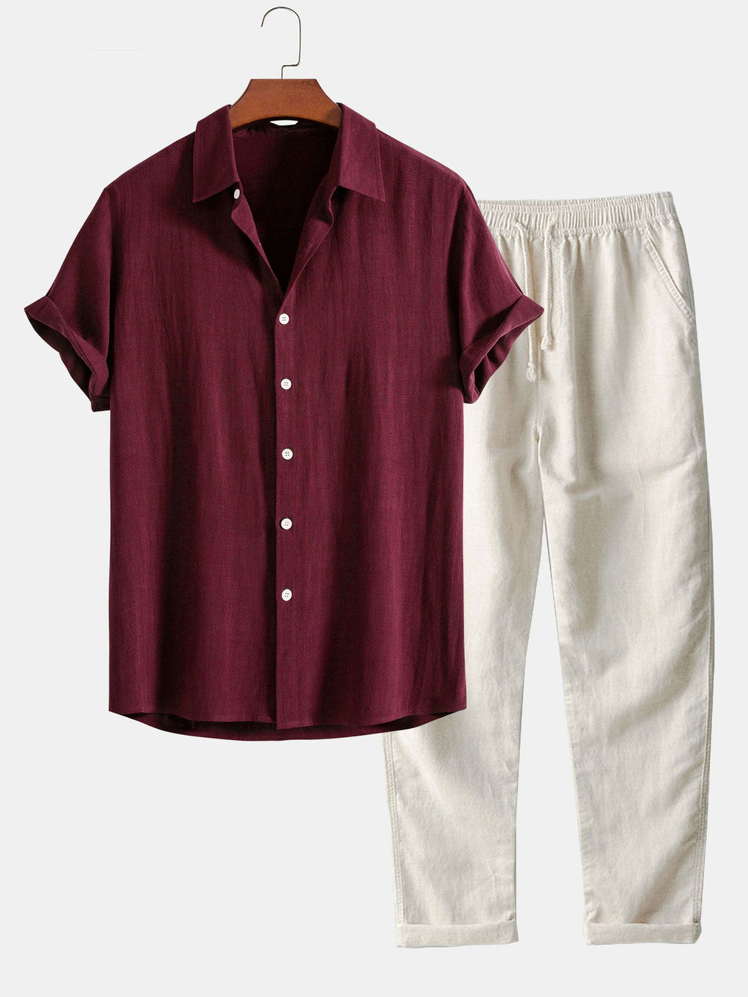 Button-Up Shirt and Straight Leg Trousers in Linen Rayon Blend