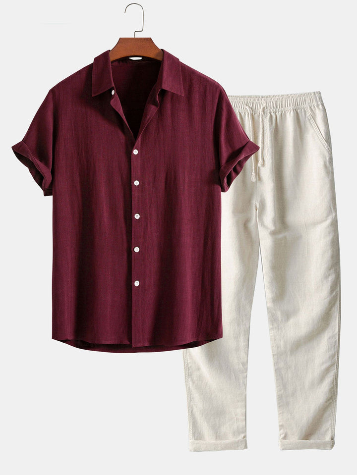 Button-Up Shirt and Straight Leg Trousers in Linen Rayon Blend