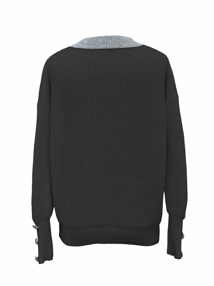 Aubrey™ - Cozy V-Neck Button-Front Sweater