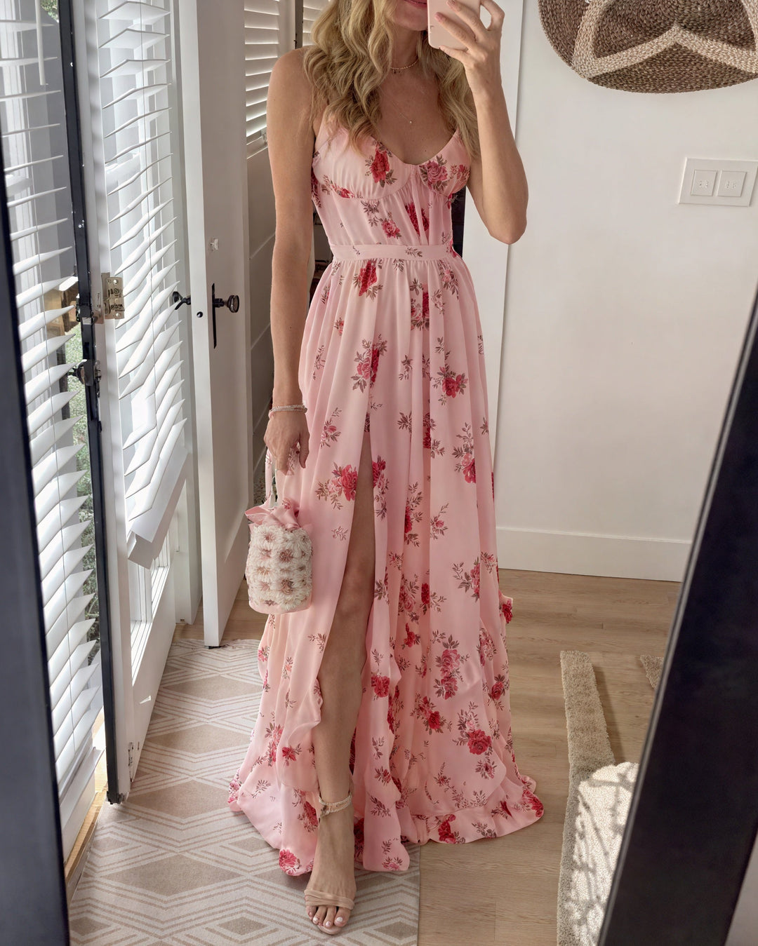 Women's Floral Maxi Dress with Side Slit