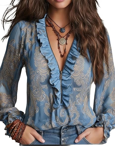 Elise | Ruffled Blouse Featuring Baroque Paisley Print