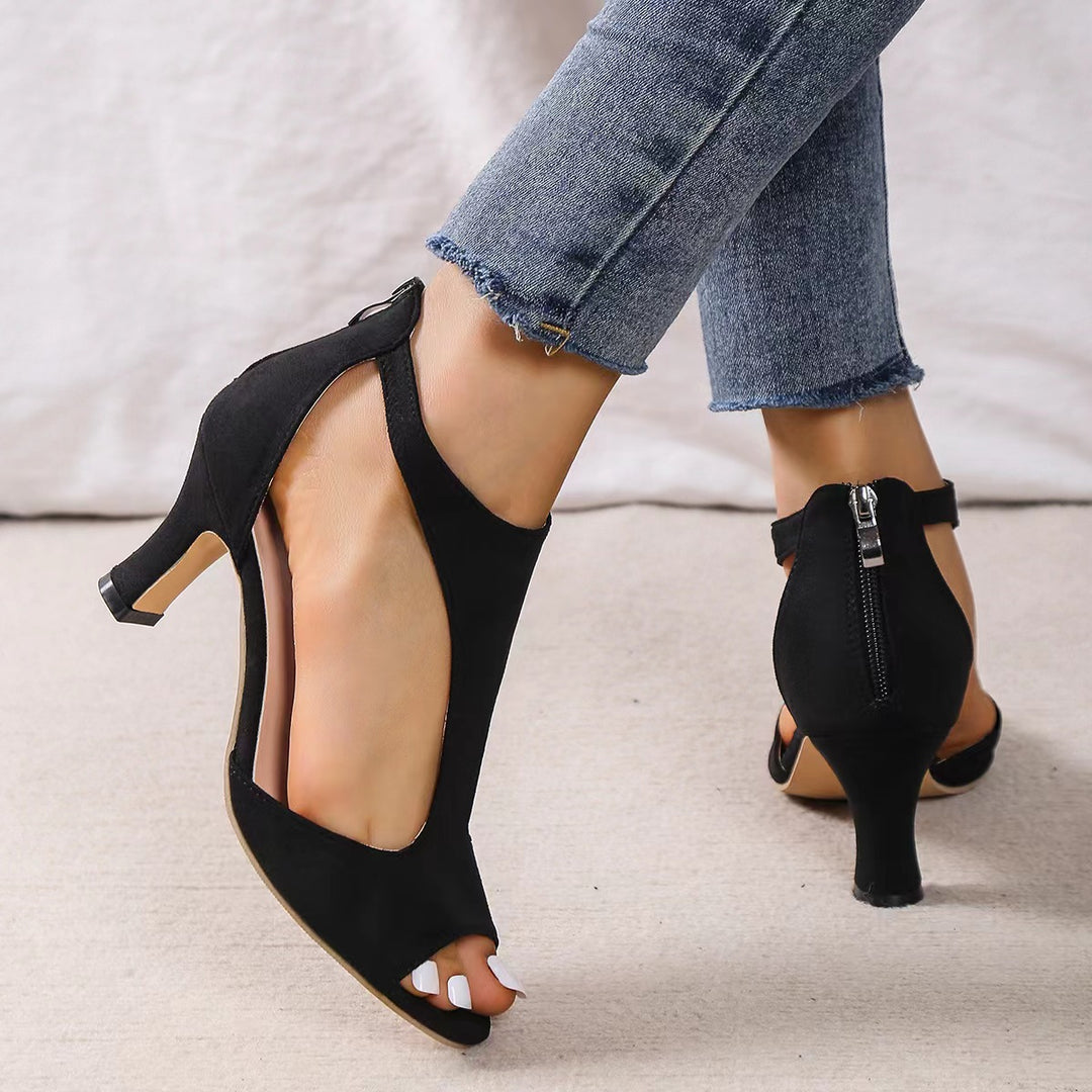 Back Zipper Fish-Shaped Heeled Shoes