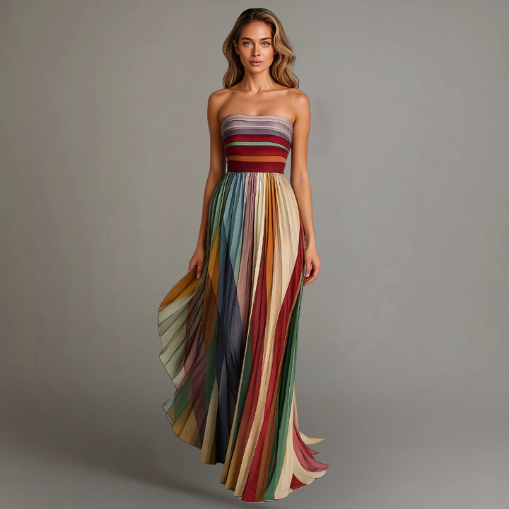 Judith™ | Women's Colorful Pleated Strapless Maxi Dress for Summer