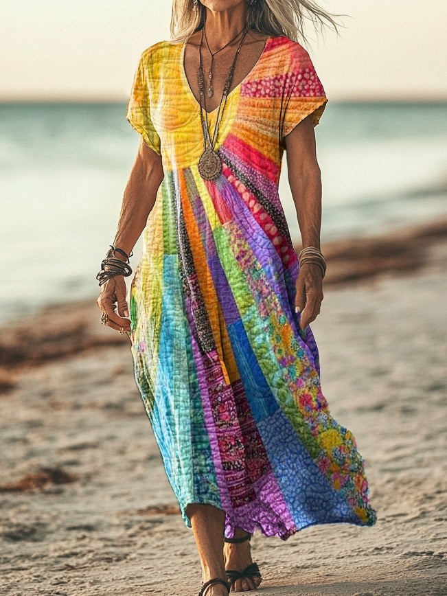 Boho Chic Sun Pattern Dress