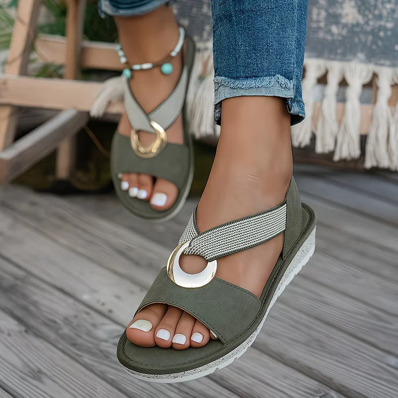 Skylar | Metal Buckle Flat Sandals