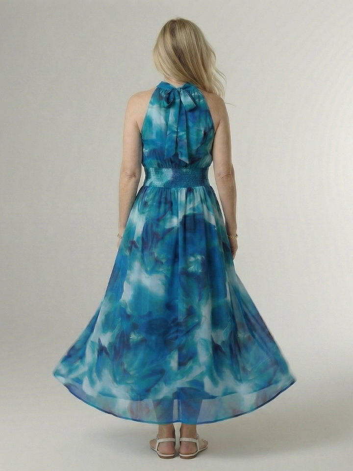 Sylin | Women's Relaxed Gathered Halter Midi Dress