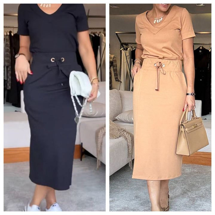 Tori™ - Stylish V-Neck Top & Skirt Set