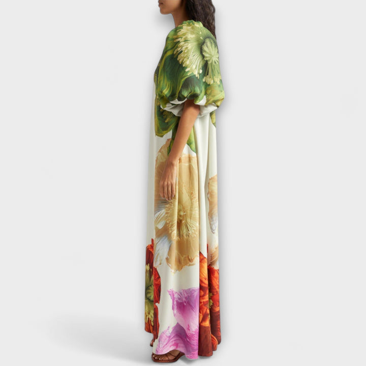 Floral Maxi Dress with Asymmetrical Design