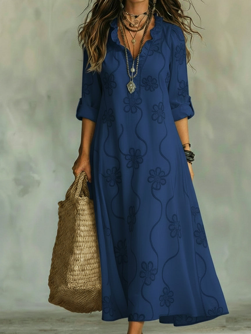Lilou | Women's Floral V-Neck Maxi Dress with Ruffle