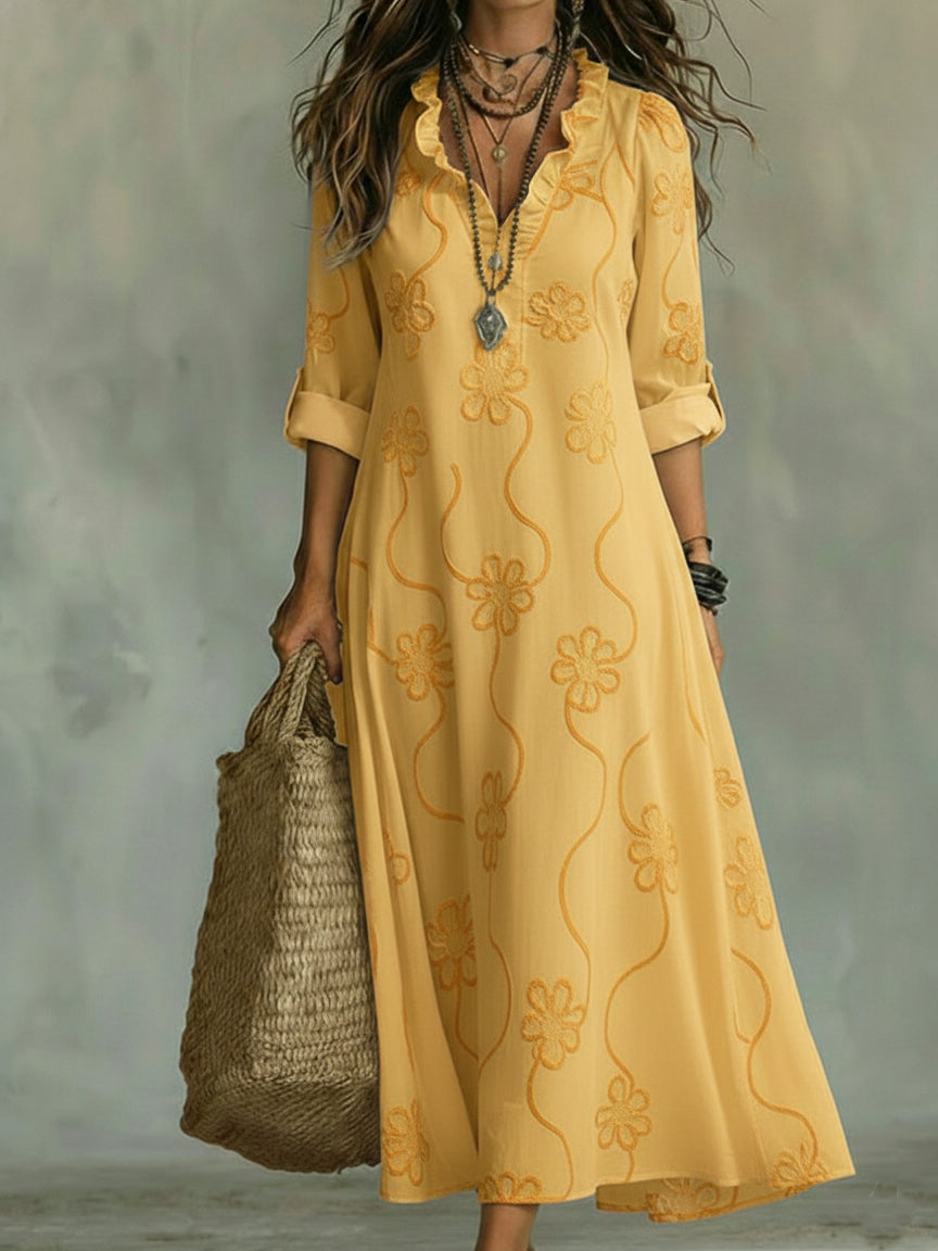 Lilou | Women's Floral V-Neck Maxi Dress with Ruffle