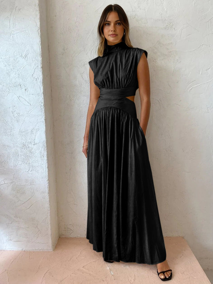 Women's Cap Sleeve Maxi Dress with Cut-Out