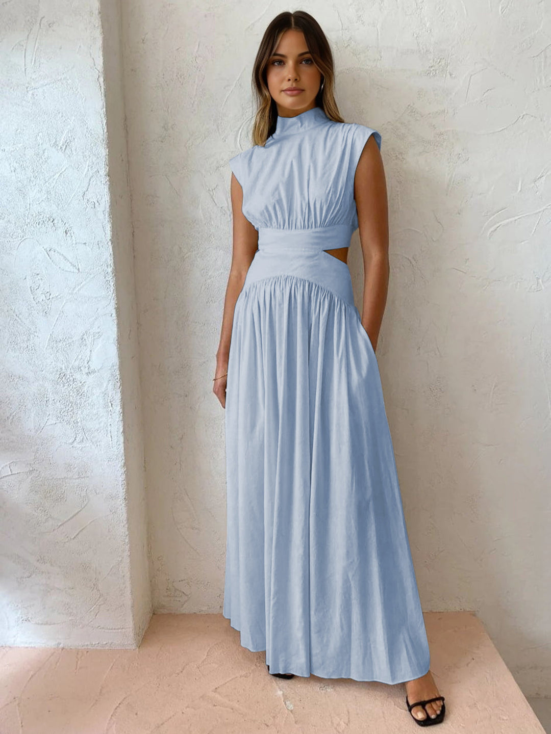Women's Cap Sleeve Maxi Dress with Cut-Out