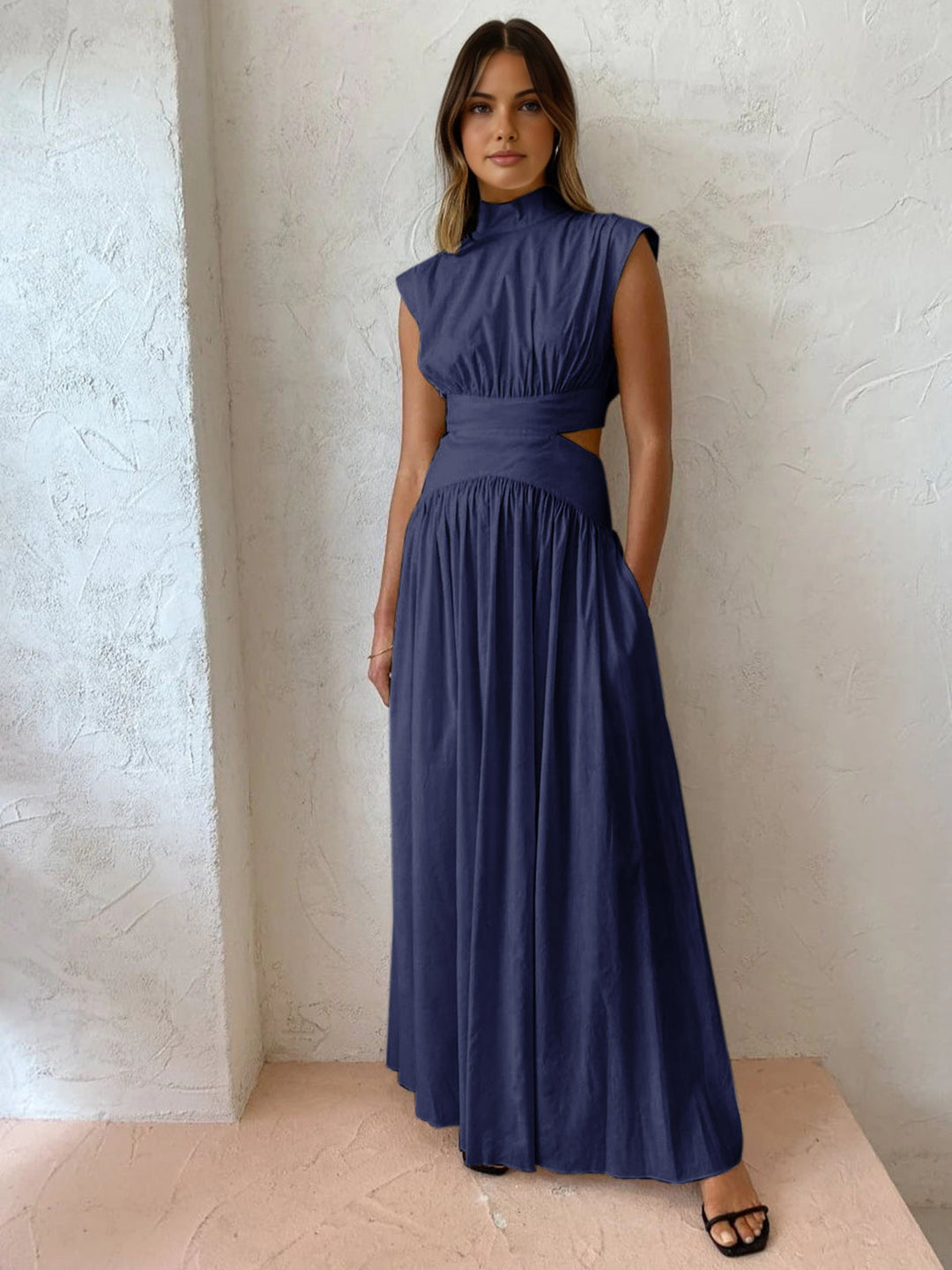 Women's Cap Sleeve Maxi Dress with Cut-Out