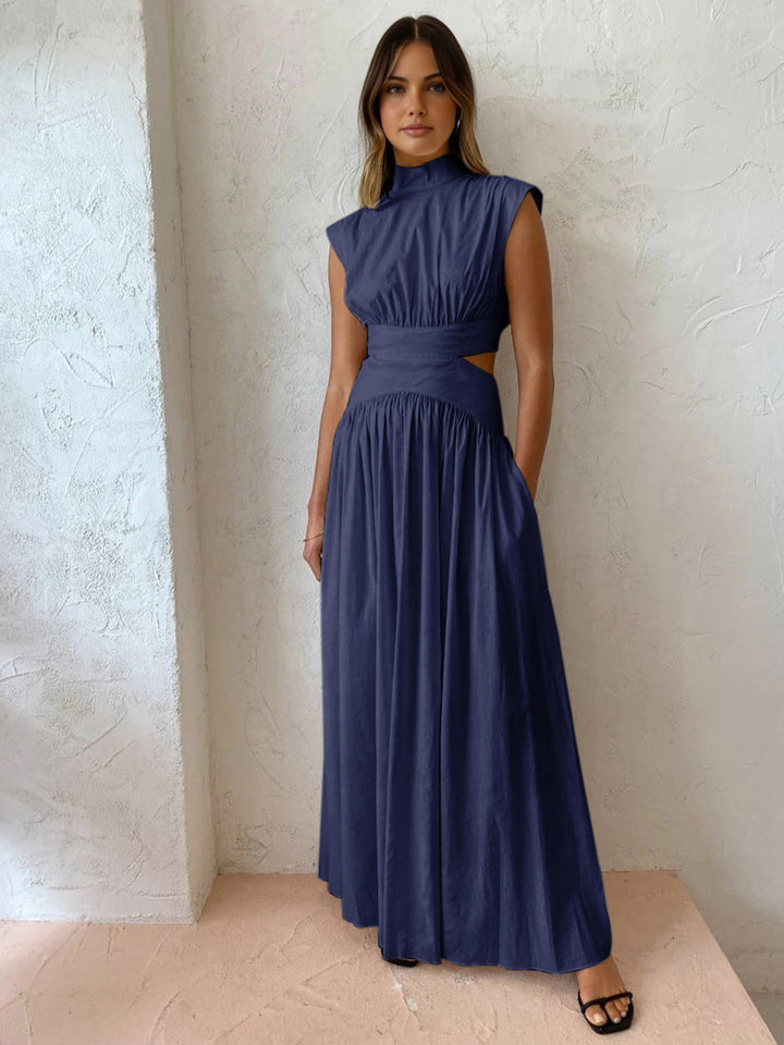 Women's Cap Sleeve Maxi Dress with Cut-Out