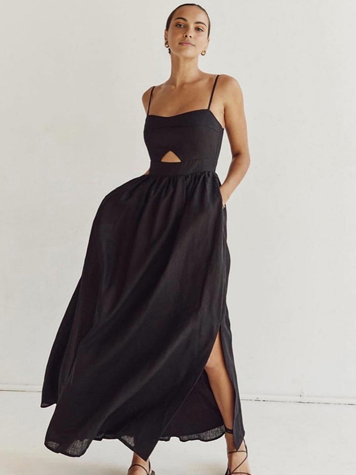 Women's Sleeveless Maxi Dress with Cut-Out and Pockets