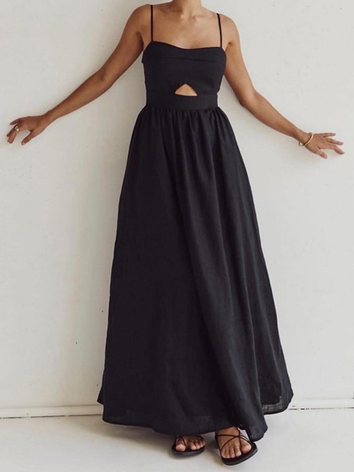 Women's Sleeveless Maxi Dress with Cut-Out and Pockets