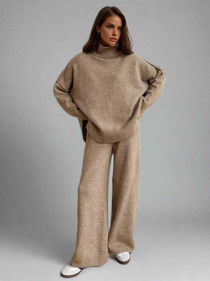Women's Turtleneck Lounge Set with Wide-Leg Trousers