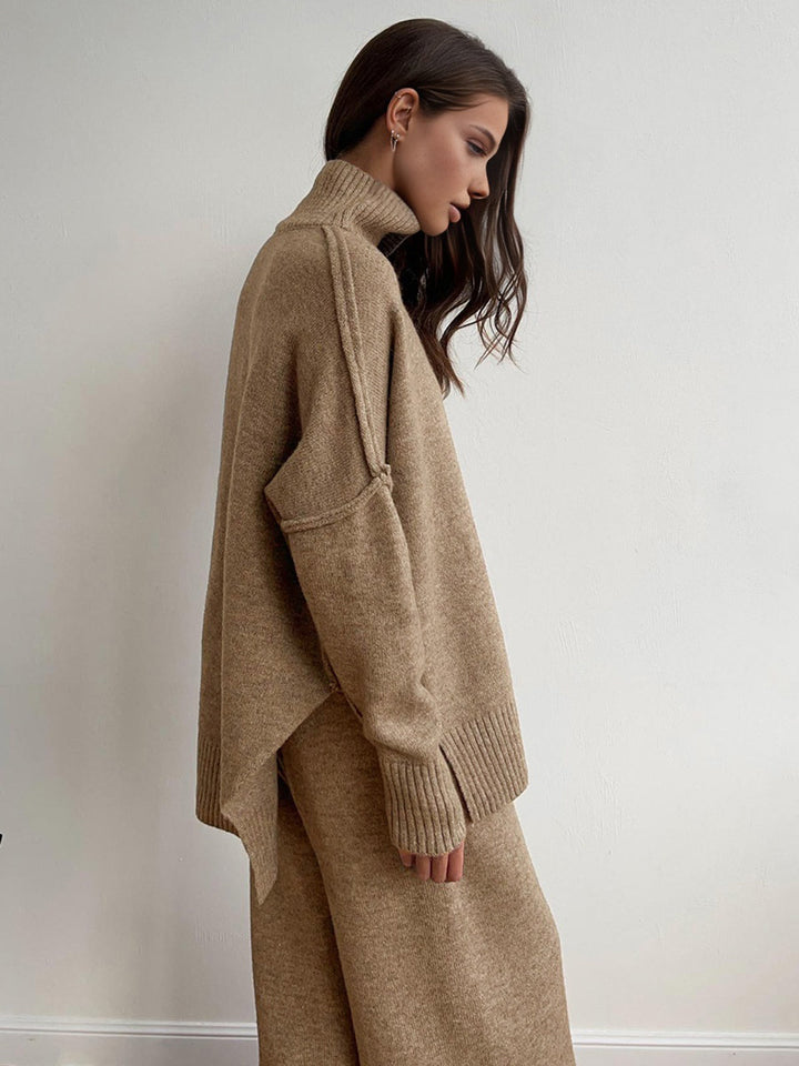 Women's Turtleneck Lounge Set with Wide-Leg Trousers