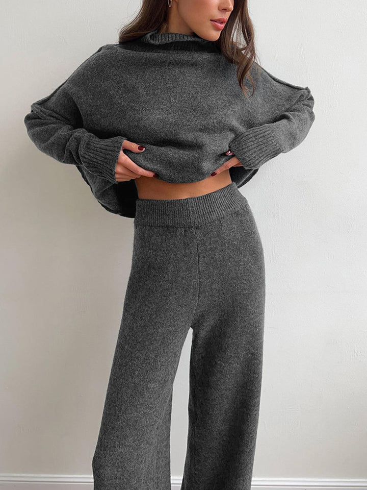 Women's Turtleneck Lounge Set with Wide-Leg Trousers