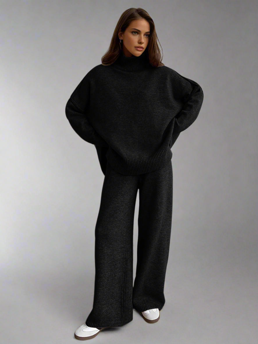 Women's Turtleneck Lounge Set with Wide-Leg Trousers