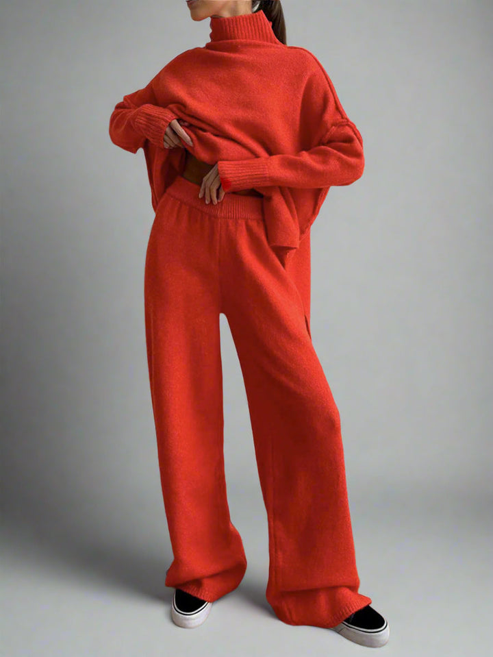 Women's Turtleneck Lounge Set with Wide-Leg Trousers