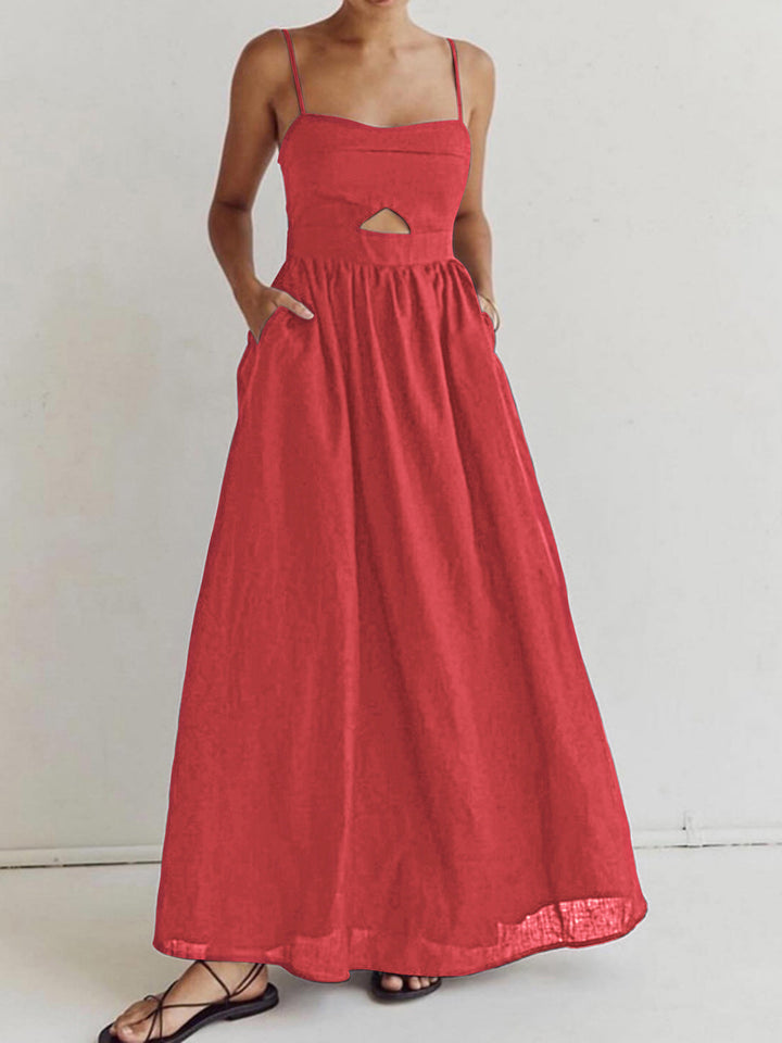 Women's Sleeveless Maxi Dress with Cut-Out and Pockets