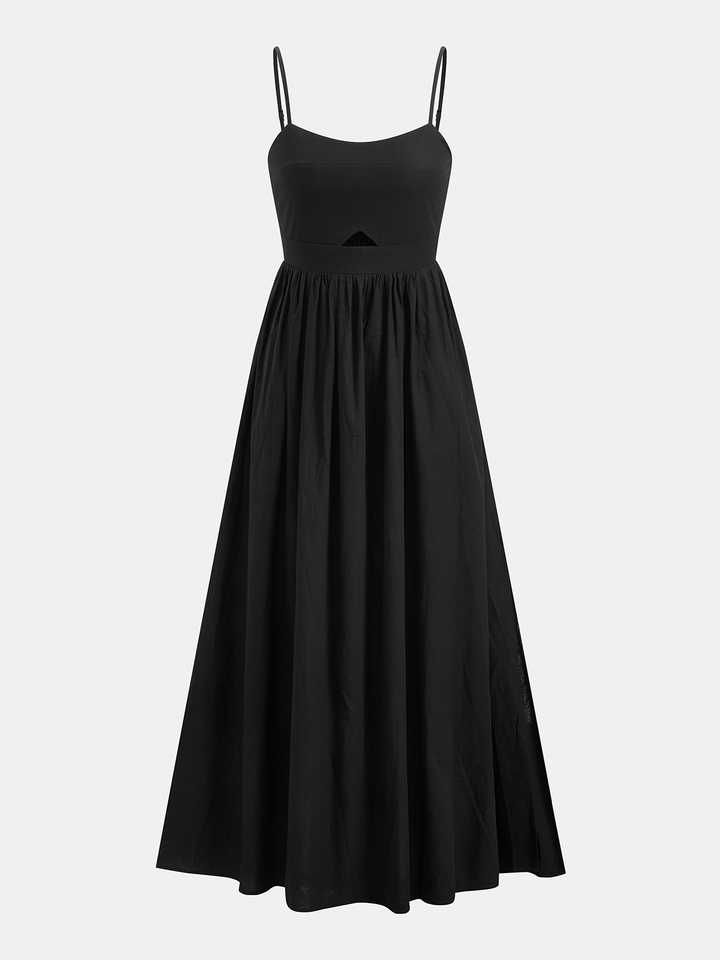 Women's Sleeveless Maxi Dress with Cut-Out and Pockets