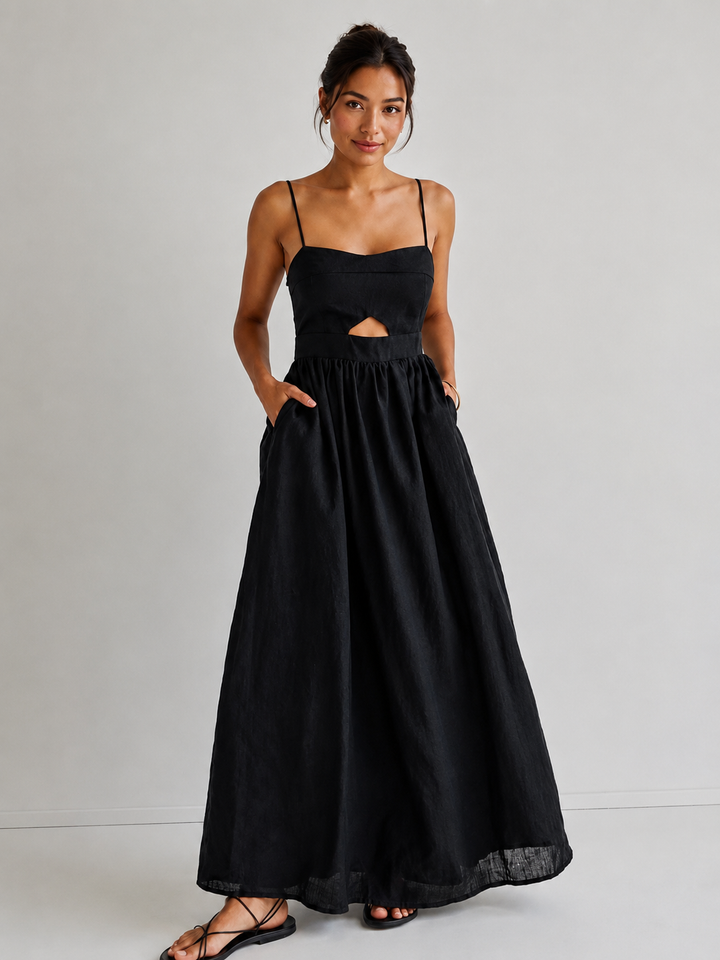 Women's Sleeveless Maxi Dress with Cut-Out and Pockets