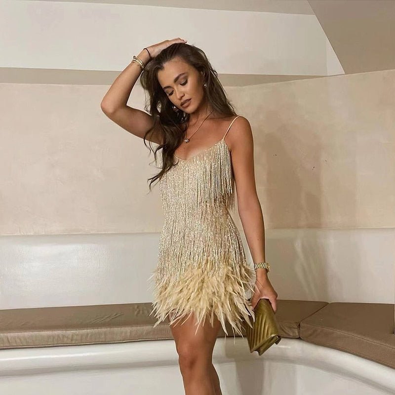 Flattering Fit Feather Mini Dress