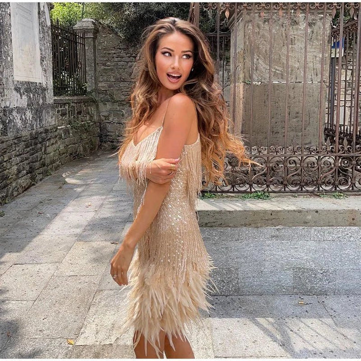 Flattering Fit Feather Mini Dress