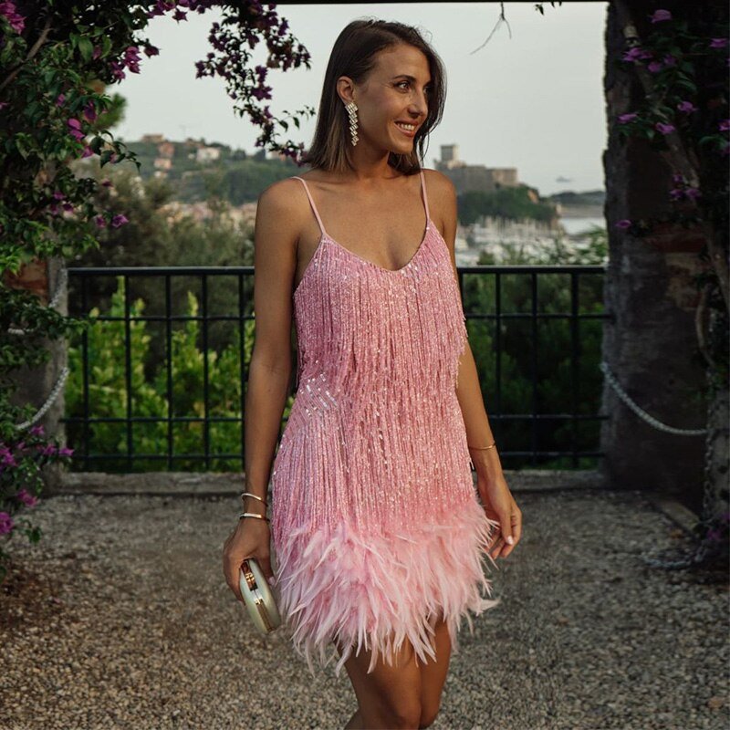 Flattering Fit Feather Mini Dress