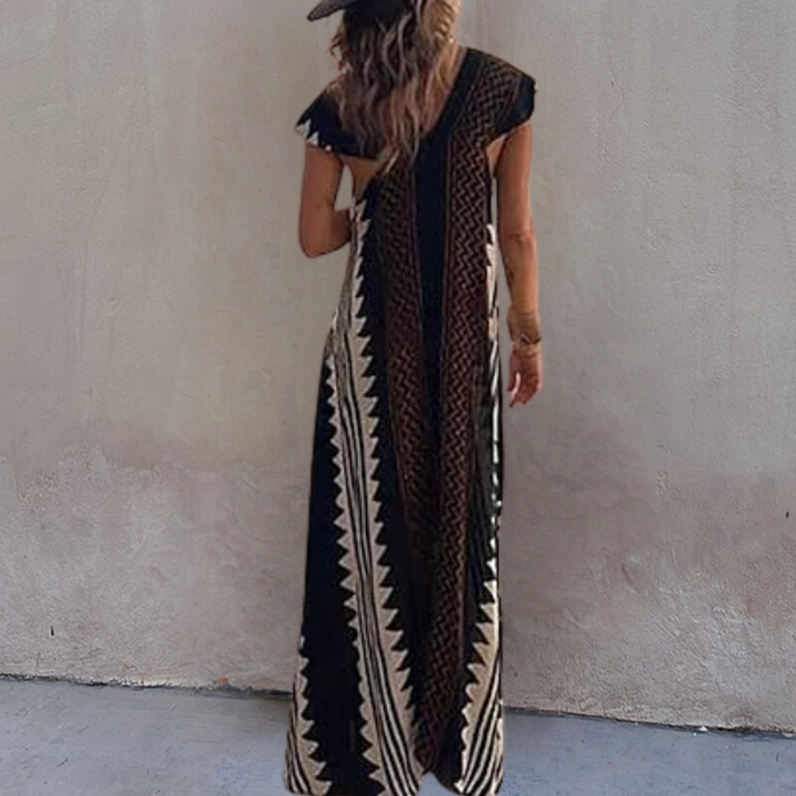 Adelina | Women's V-Neck Maxi Dress with Short Sleeves