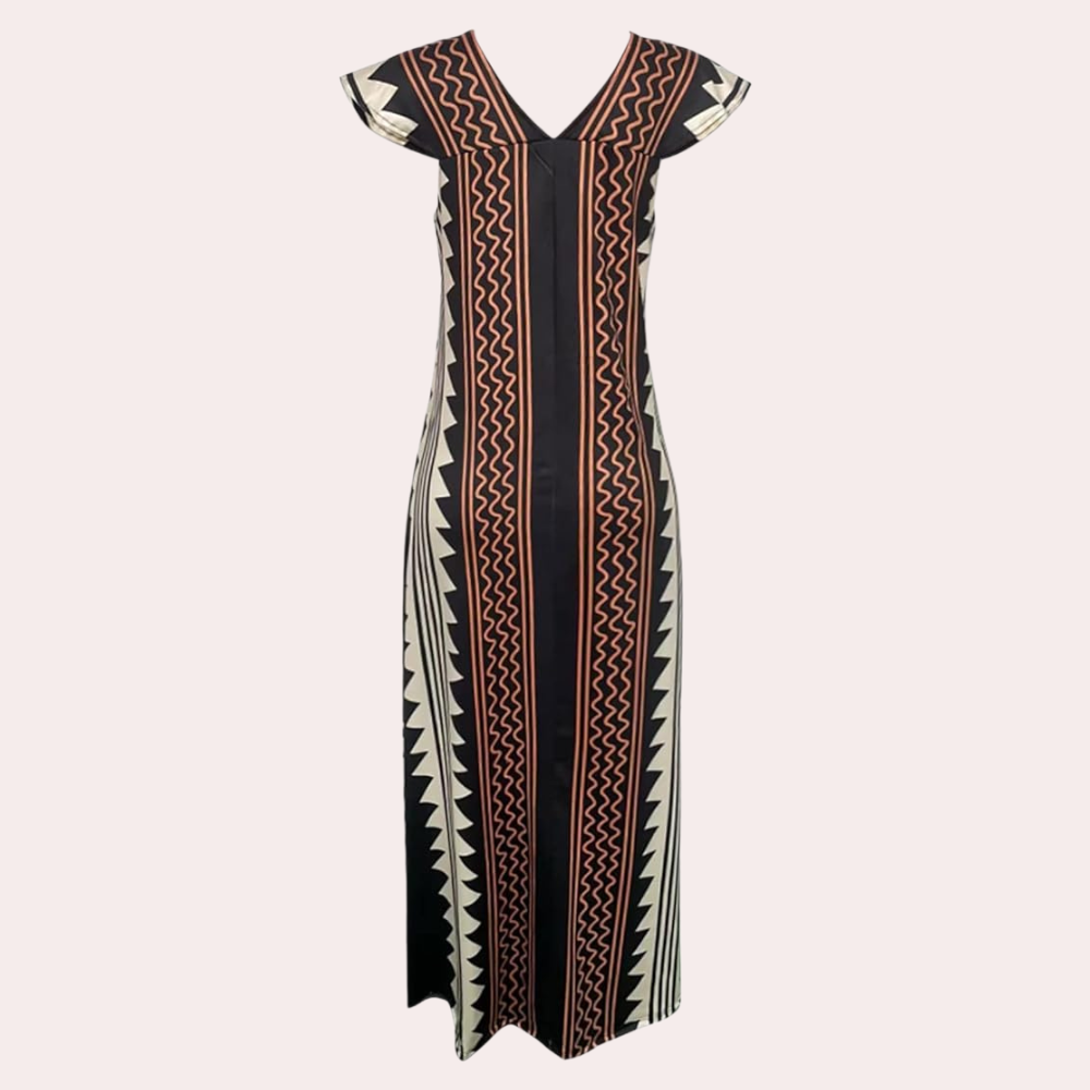 Adelina | Women's V-Neck Maxi Dress with Short Sleeves