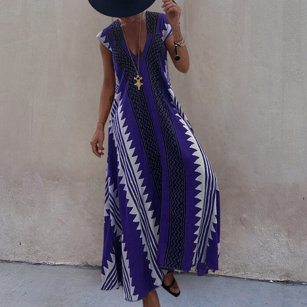 Adelina | Women's V-Neck Maxi Dress with Short Sleeves