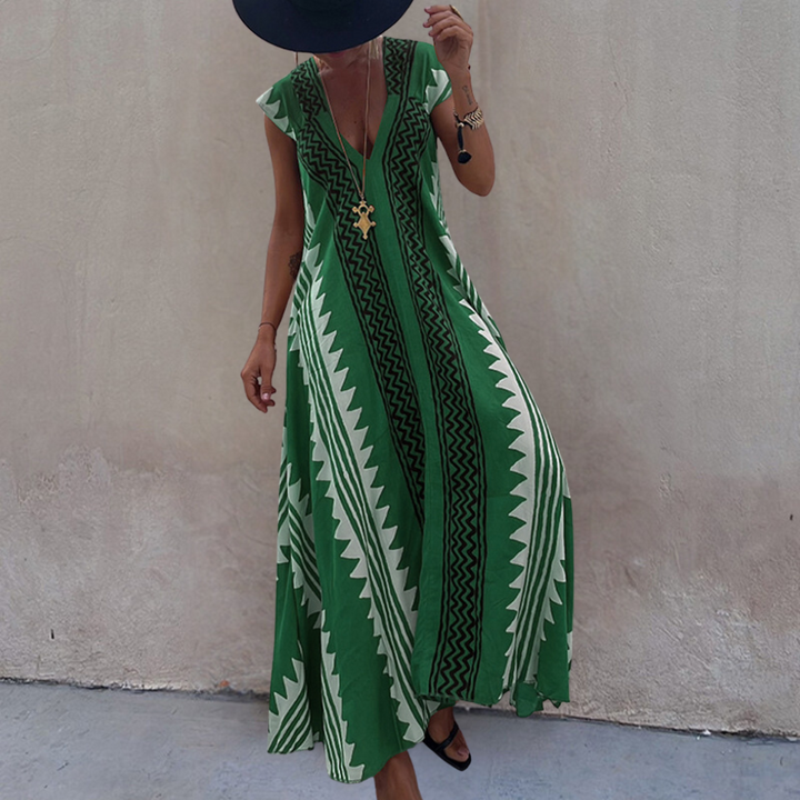 Adelina | Women's V-Neck Maxi Dress with Short Sleeves