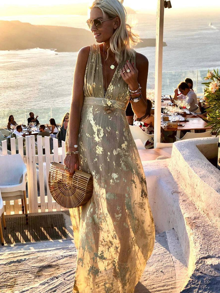 Women's V-Neck Sleeveless Floor-Length Dress