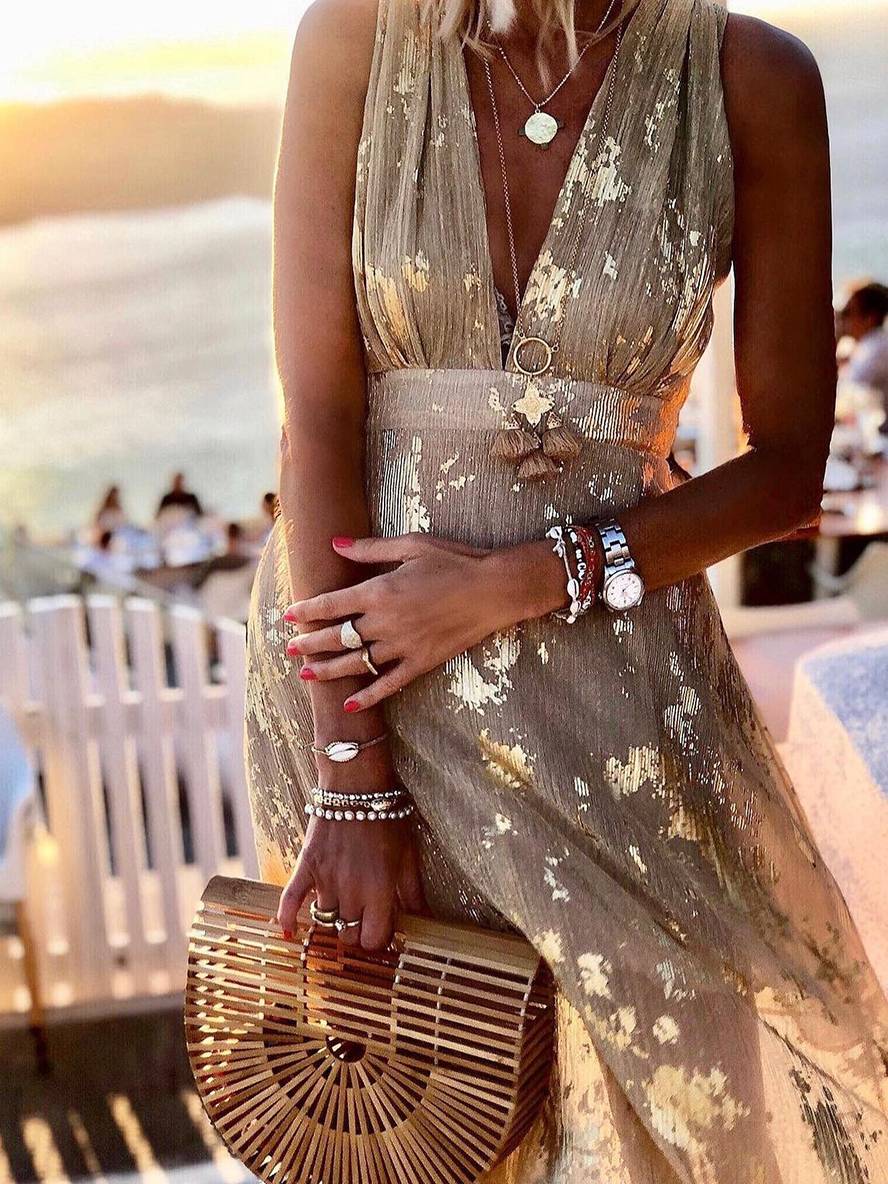 Women's V-Neck Sleeveless Floor-Length Dress